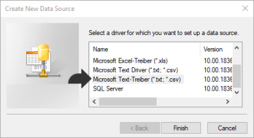 Microsoft text driver txt csv как установить